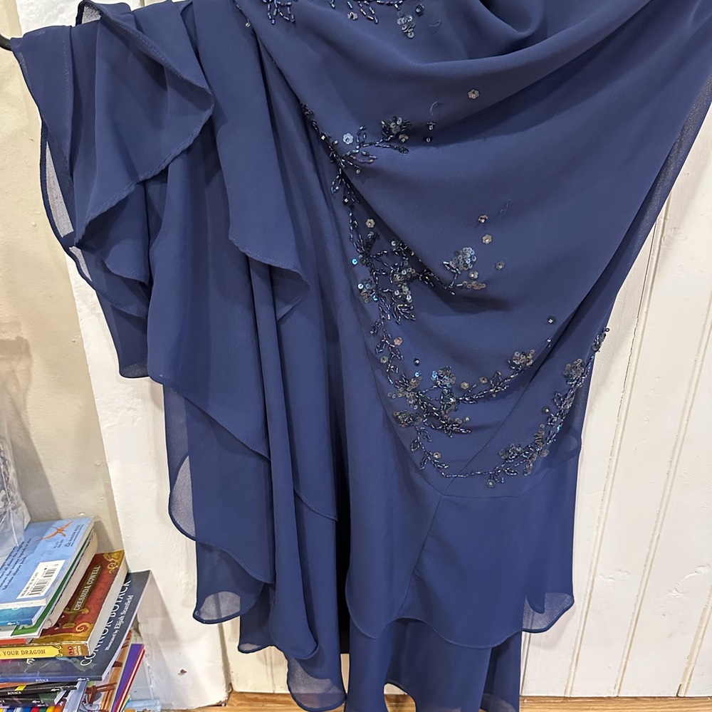 Xscape by Joanna Chen maxi sleeveless layered gown with beads